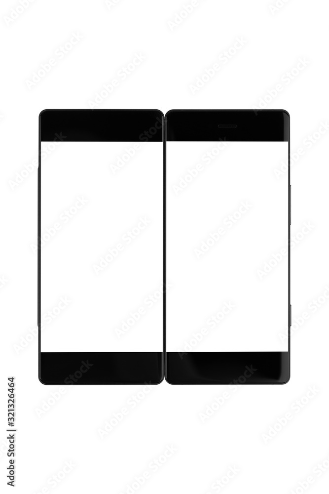 Smartphone with a blank white screen. New popular smartphone on a white background. Smartphone with a blank white screen. New popular smartphone on a white background.
