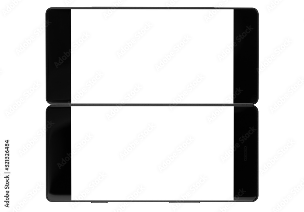 Smartphone with a blank white screen. New popular smartphone on a white background. Smartphone with a blank white screen. New popular smartphone on a white background.