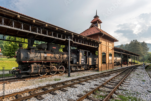 Steam engine locomotive part of sargan eight narrow-gauge railway in Serbia photo