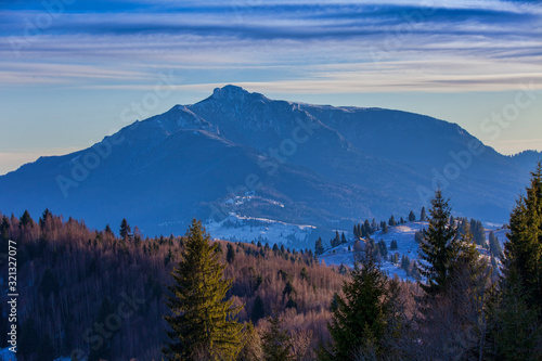 Ceahlau mountain in winter landscape. Romania