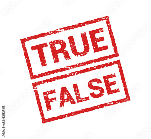 True false stamp vector icon. Rubber truth fact or untrue fake wrong symbol isolated