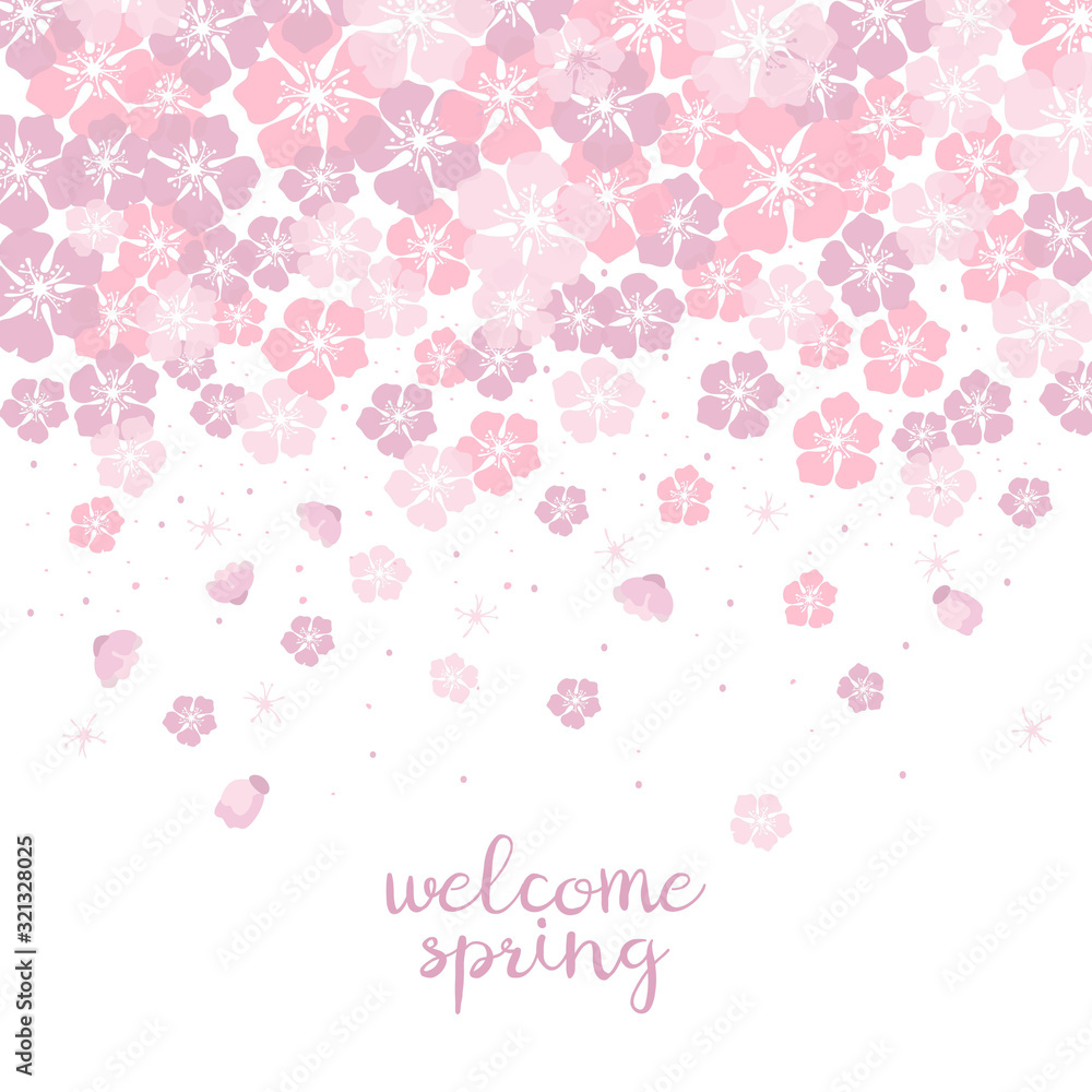 Cute background with cherry blossom with text 'Welcome spring'.