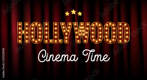 Hollywood sign illustration. Vintage Hollywood cinema logo design movie