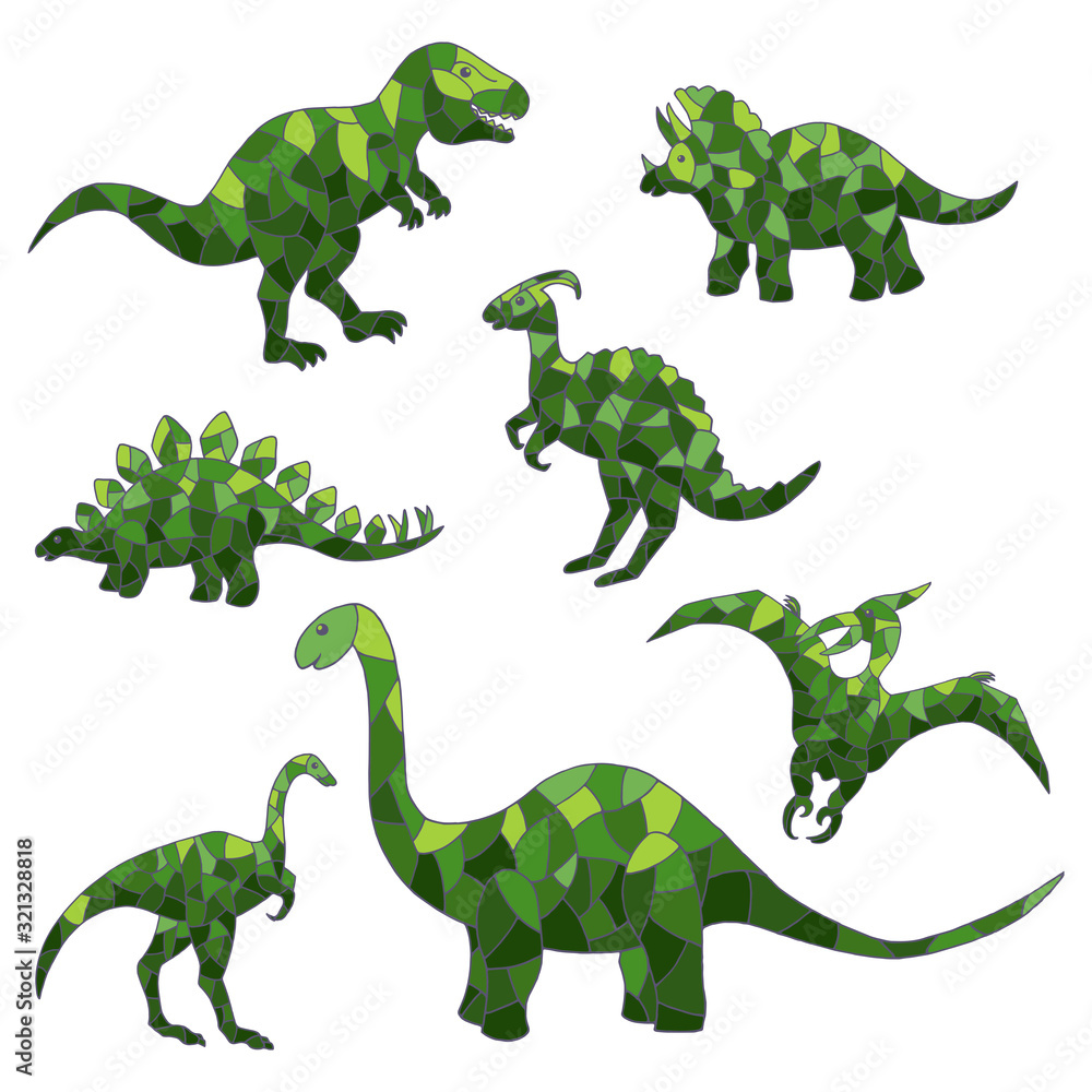 Fototapeta premium Vector set of abstract green dinosaurs on a white background