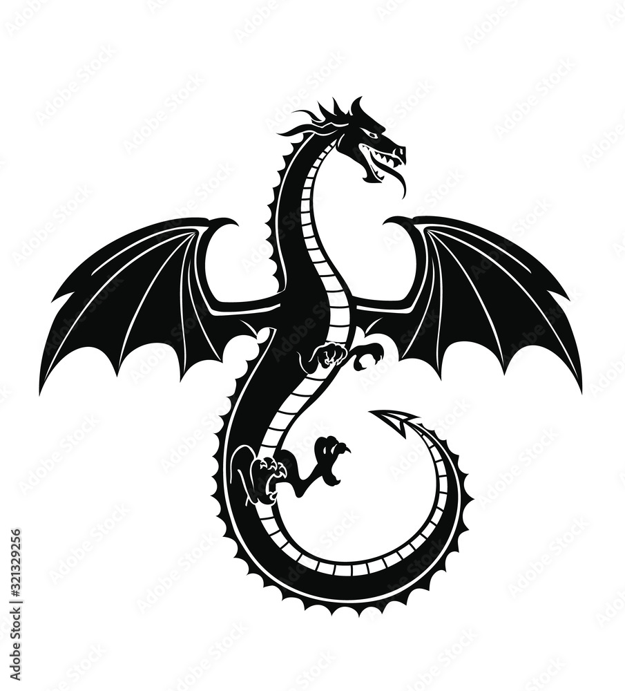Fototapeta Black silhouette of the dragon vector.