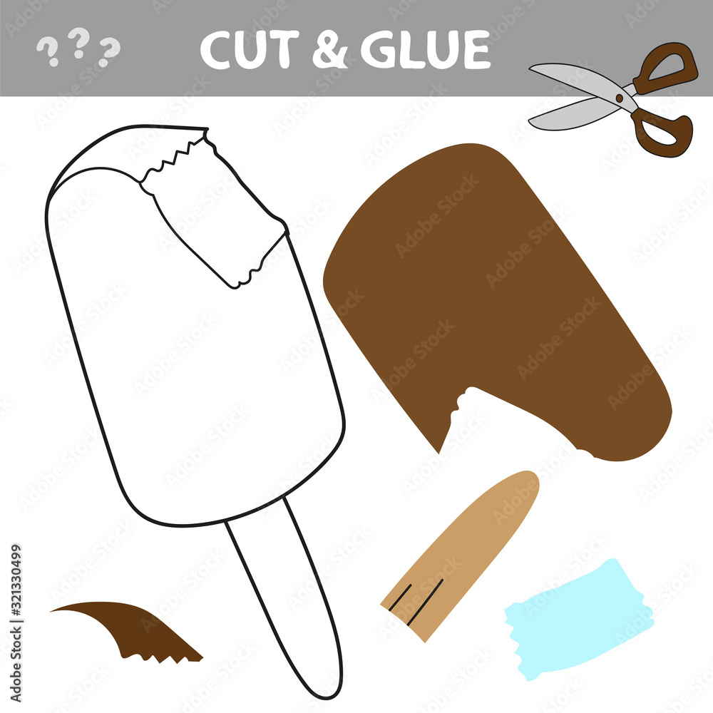 Cut and Paste Worksheet Ice Cream. Cut and glue game for kids Stock
