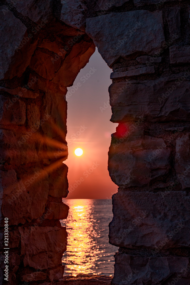 Fototapeta premium Sunset at Verudela beach, Pula, Croatia.
