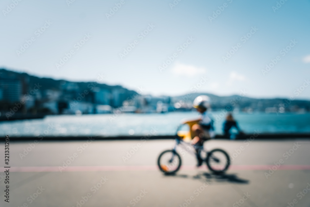 Blur image of Wellington City waterfront view in the capital of New Zealand - obrazy, fototapety, plakaty 
