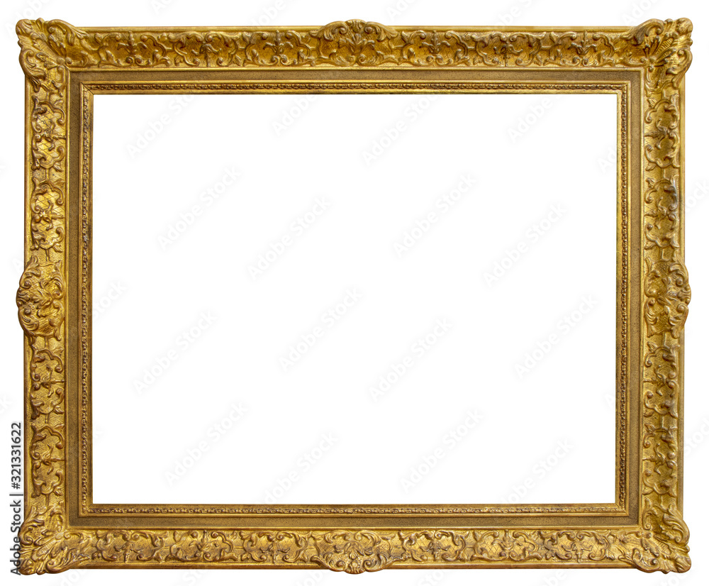 Rectangle Old gilded golden wooden frame isolated on white background with clipping path Rectangle Old gilded golden wooden frame isolated on white background with clipping path
