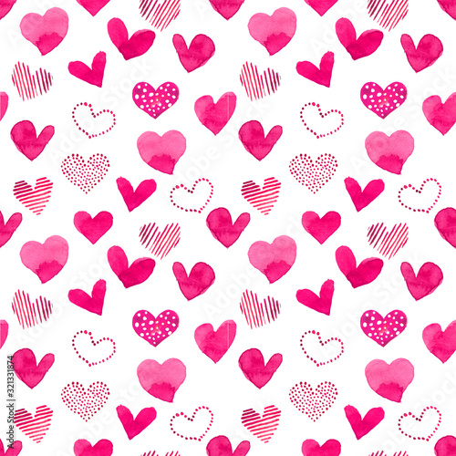 Watercolor illustrated pink love hearts pattern set for Valentine's day
