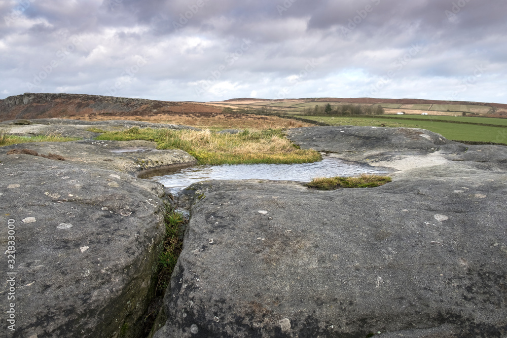 Rock pool in a windswept Derbyshire landscape