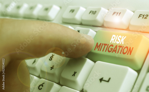 Word writing text Risk Mitigation. Business photo showcasing strategy to prepare for and lessen the effects of threats photo