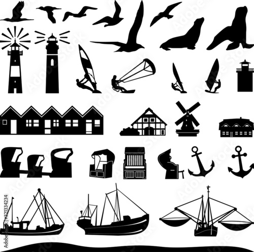 Obraz na płótnie North Sea Silhouette Landscape Vector w salonie