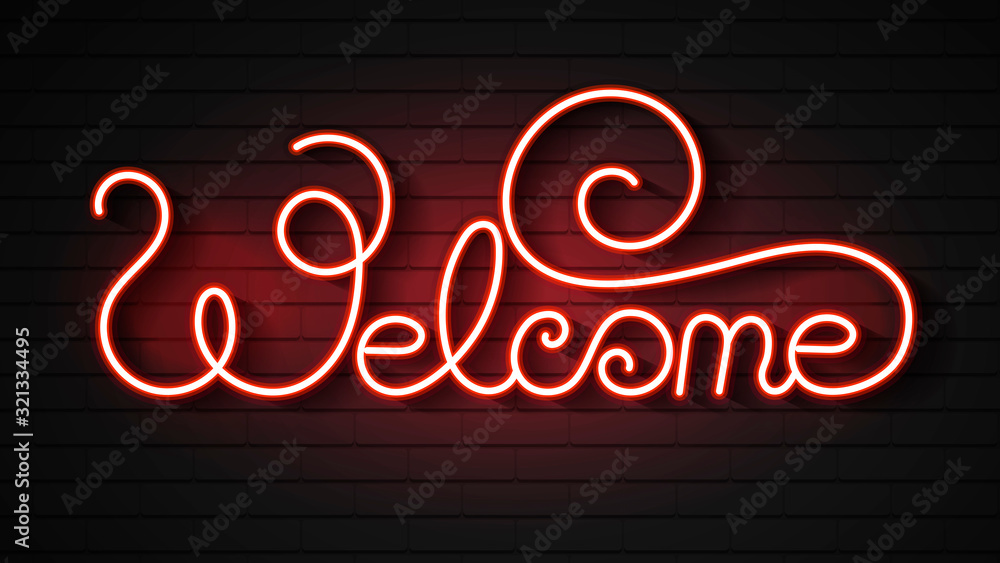 Street Sign With The Inscription Welcome, Neon Symbol. Vector