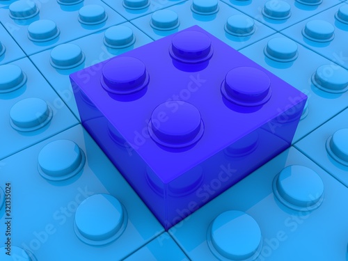 Dark blue toy brick against a blue toy brick background