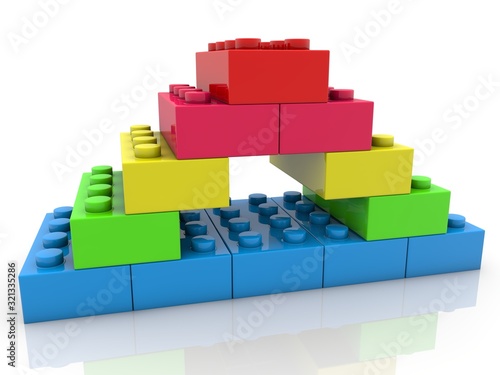 Colored toy brick pyramid with an empty center
