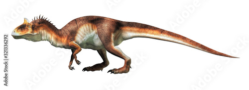 Cryolophosaurus was a carnivorous theropod dinosaur, known for a distinctive crest, it lived during the Jurassic in Antarctica. On a white background. 3D Rendering.