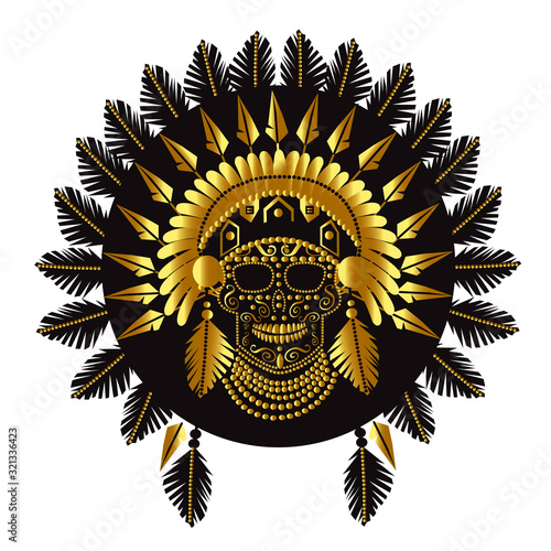 Gold and black skull icon with Mohawk background