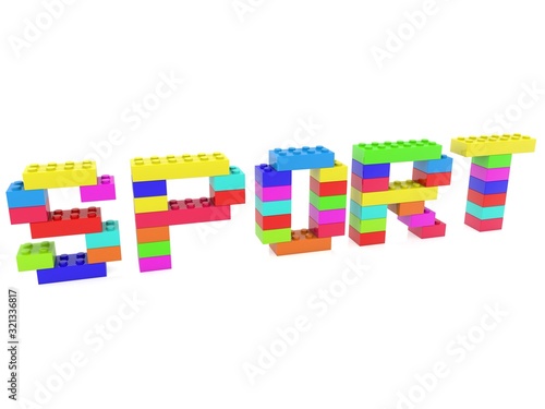 SPORT concept of color toy bricks on white background