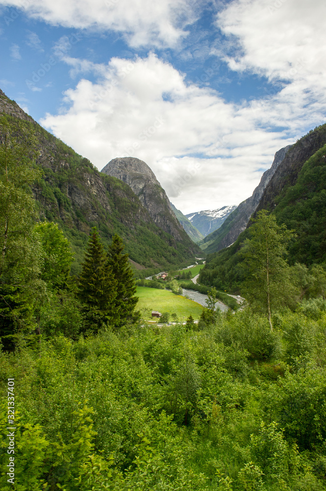 Panoramic of Flam Valley in Norway