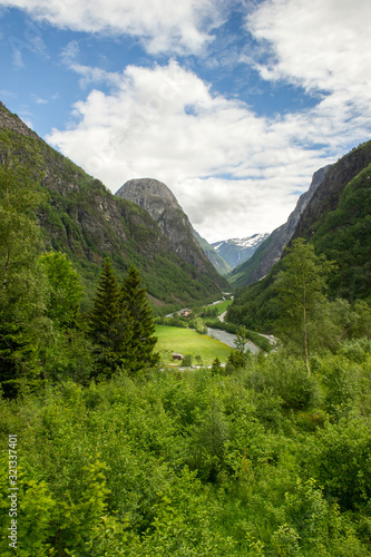 Panoramic of Flam Valley in Norway