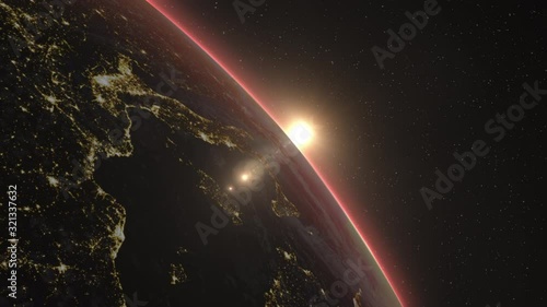 Beautiful view of the Sun rising over Planet Earth. Elements of this 3D animation were furnished by NASA.