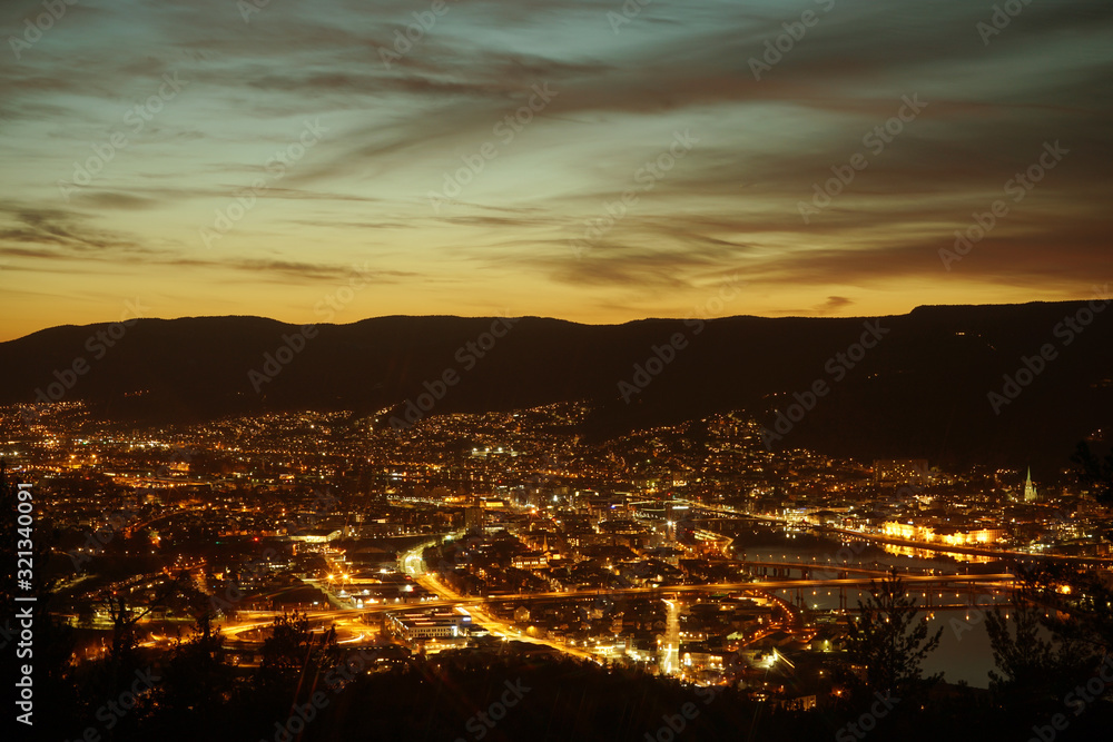 Drammen city in the night time. Norway.