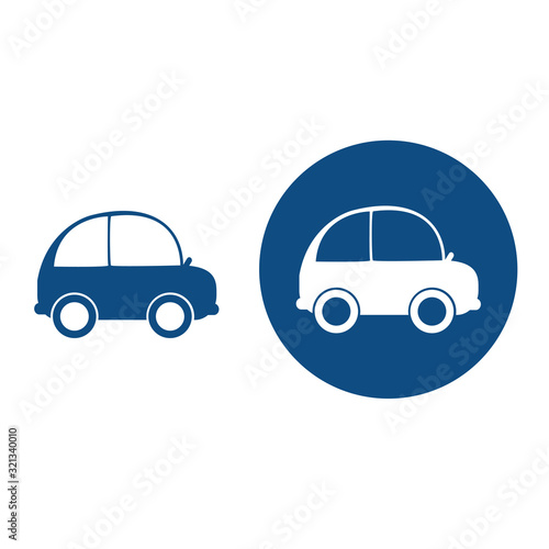 Passenger car silhouette. Symbol of transport and travel. Two options. Vector blue icons.