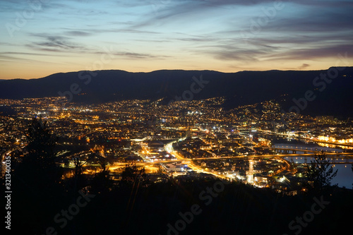 Drammen city in the night time. Norway.