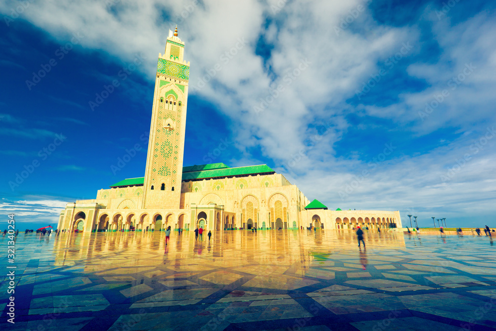 Beautiful towering minaret of Hassan II mosque in Casablanka. Morocco