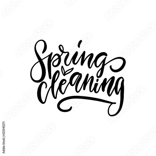 Hand drawn brush lettering quote. The inscription: Spring cleaning. Perfect design for greeting cards, posters, T-shirts, banners, print invitations.