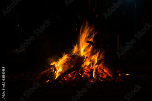Giant bon fire lit for the festival of Lohri