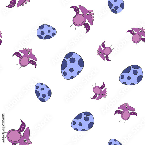 Dinosaur pterodactyl and egg seamless pattern