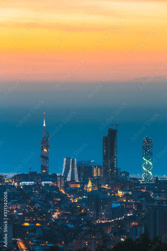 Obraz premium Batumi, Adjara, Georgia. Aerial View Of Urban Cityscape Skyline At Sunset. Georgian Black Sea Coast. Resort Town