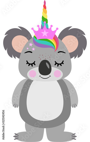 Cute koala with unicorn horn