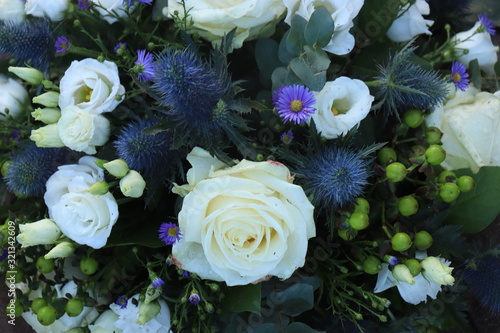 Blue and white wedding flowers