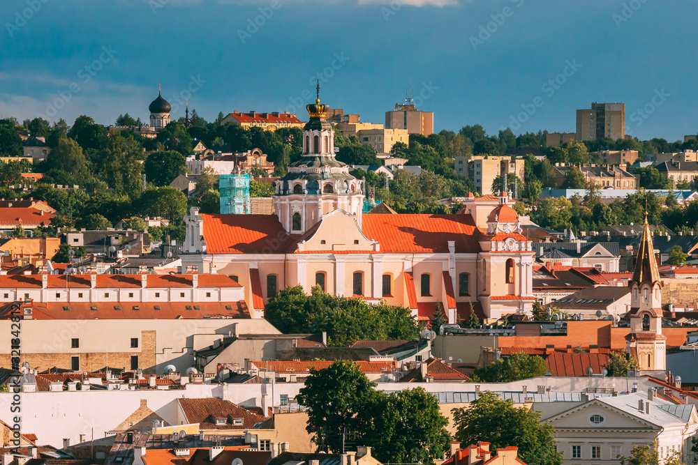 Vilnius, Lithuania. Church Of St. Casimir. Destination Scenic. Old Town Is UNESCO World Heritage. Famous And Popular Place