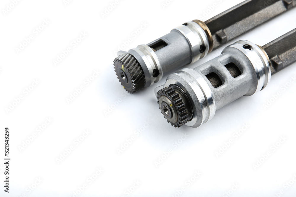 new car parts on white background top view with copy space new car parts on white background top view with copy space