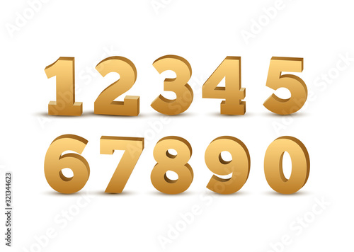 Gold number vector luxury set. Metal golden royal number alphabet