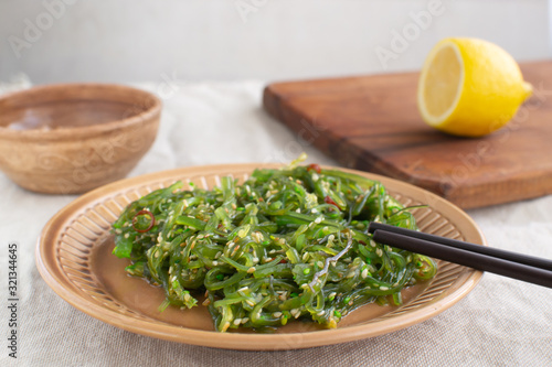 Japanese Wakame Seaweed Salad. Healthy food. Vegetarian Salad.