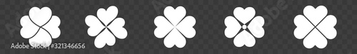 Shamrock Icon White | Shamrocks | Four Leaf Clover | Irish Symbol | St. Patrick's Day Logo | Luck Sign | Isolated | Variations