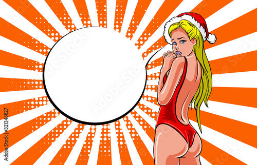 Cartoon style sexy young girl. Poster in comic book style. Vector illustration.