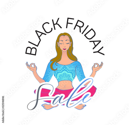 Poster with yoga girl in cartoon style. Use it for web or print advertisement creating. Vector illustration.