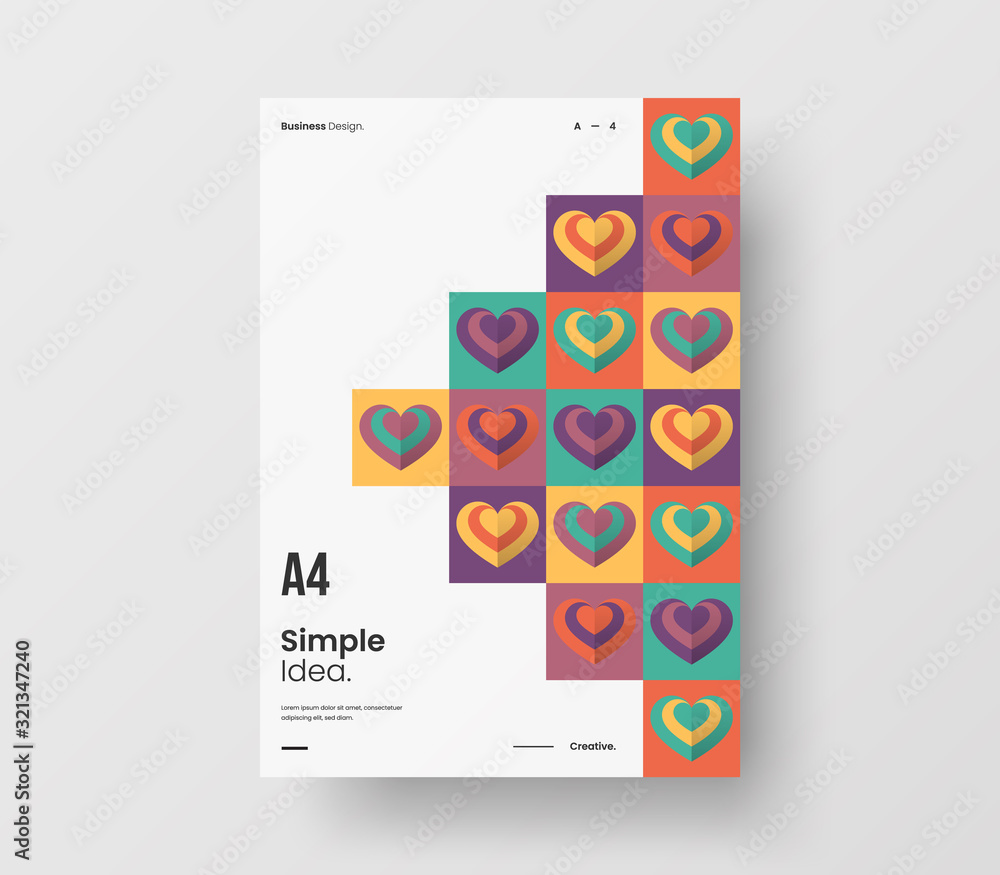 Amazing Valentine's day vector A4 vertical orientation front page mock up. Abstract cover with heart illustration design layout. Holiday greeting card simple creative brochure template background. Amazing Valentine's day vector A4 vertical orientation front page mock up. Abstract cover with heart illustration design layout. Holiday greeting card simple creative brochure template background.
