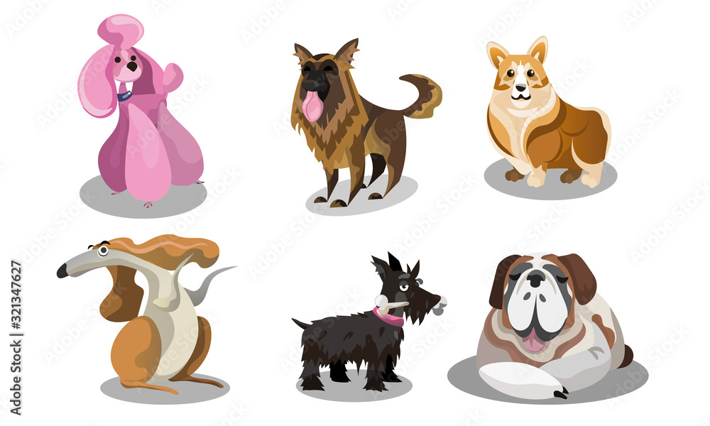 Set of funny cute various dogs breeds vector illustration Set of funny cute various dogs breeds vector illustration