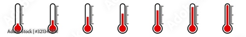 Thermometer Icon Red | Temperature Scale Symbol | Instrument Logo | Warm Cold Illustration | Weather Sign | Isolated | Variations photo