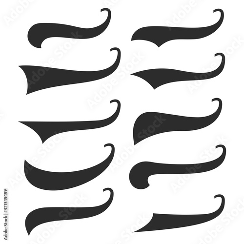 Set of hand lettering underlines swishes tail, swooshes collection isolated on white, Swashes for Typography Tshirt. Retro Swoop wave line. Vector.