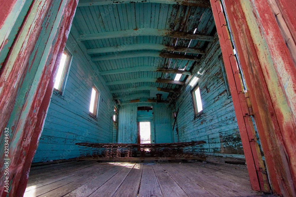 Inside of an abandoned blue room