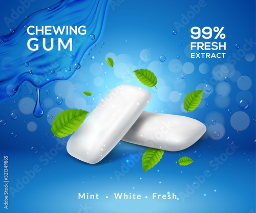 Mint chewing gum vector background fresh breath smell. Chewing gum product package template