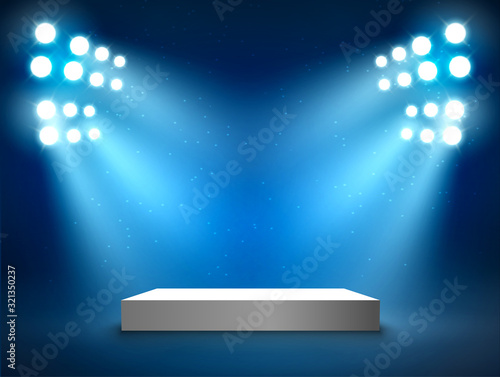 Stage podium with light presentation pedestal. Award illuminated show spotlight stage design